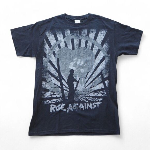 Gildan Rise Against Vintage 90s Y2K Band T-Shirt Black / Grey Men's M - Picture 1 of 6